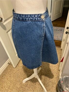 ASOS Mid Blue Denim A-Line Skirt with Wrap Detail